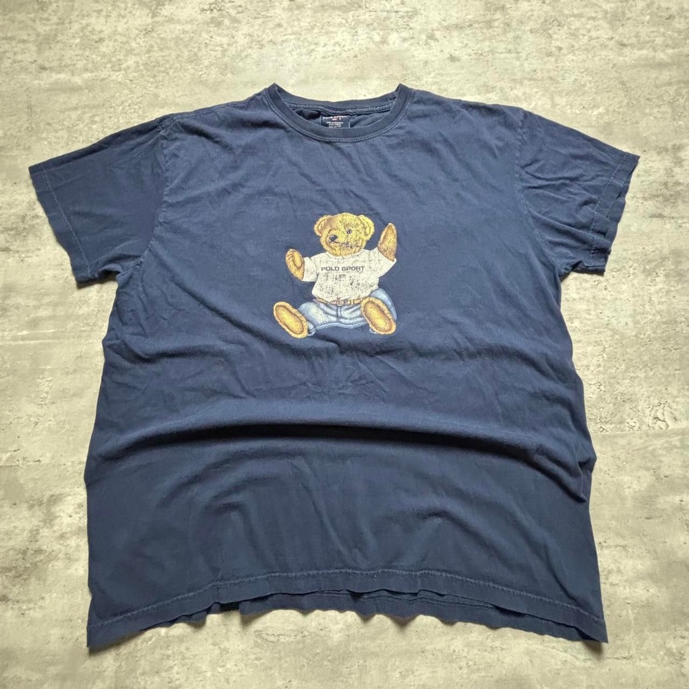 Polo Sport Ralph Lauren Teddy Bear Tee Mens Medium Navy Vintage 90s Faded